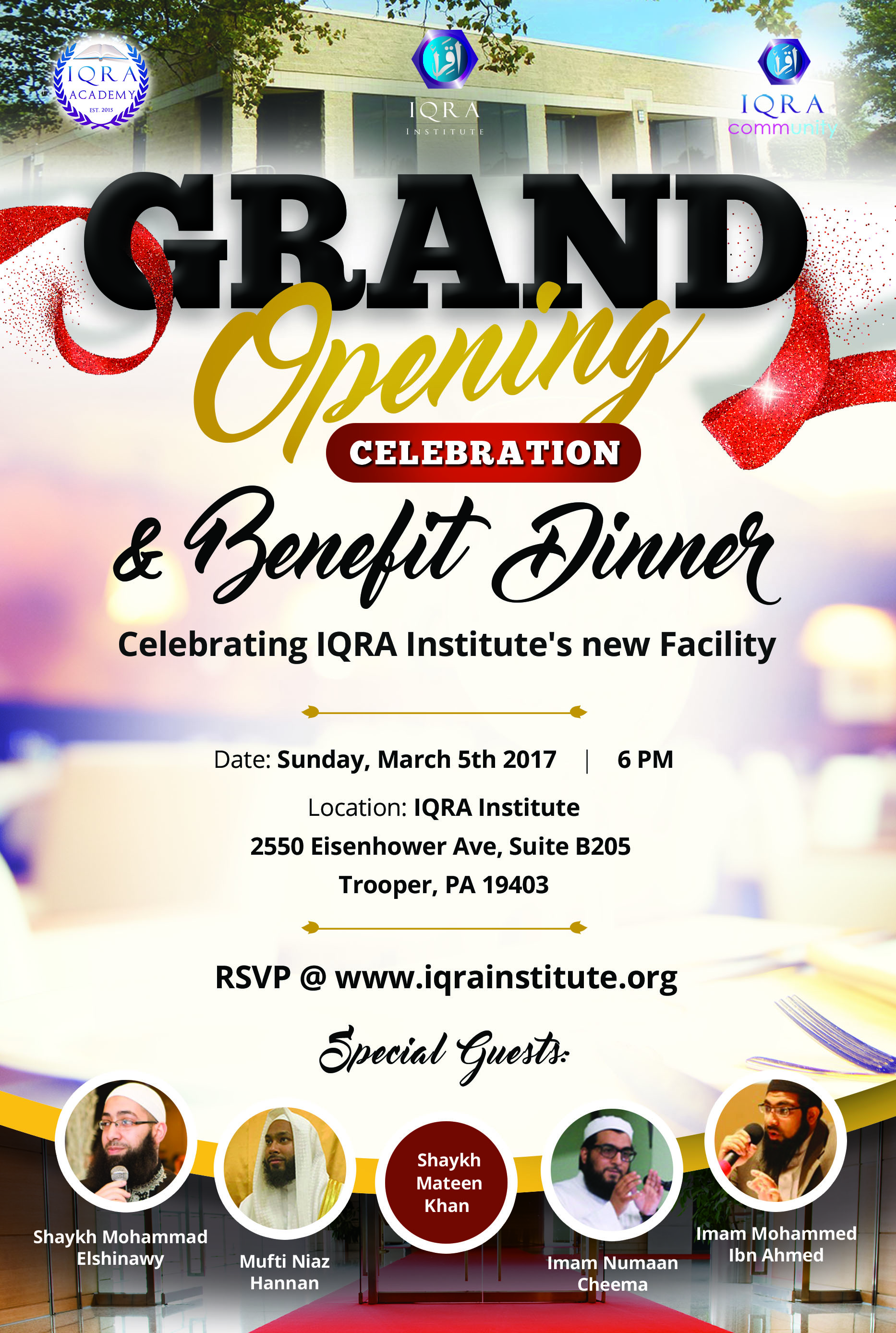 iqra institute knowledge ehsan community grand opening benefit dinner flyer
